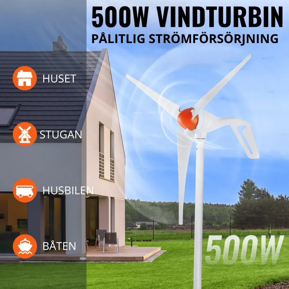 Vindturbin PAKET 3 Blad, MPPT Regulator 500W