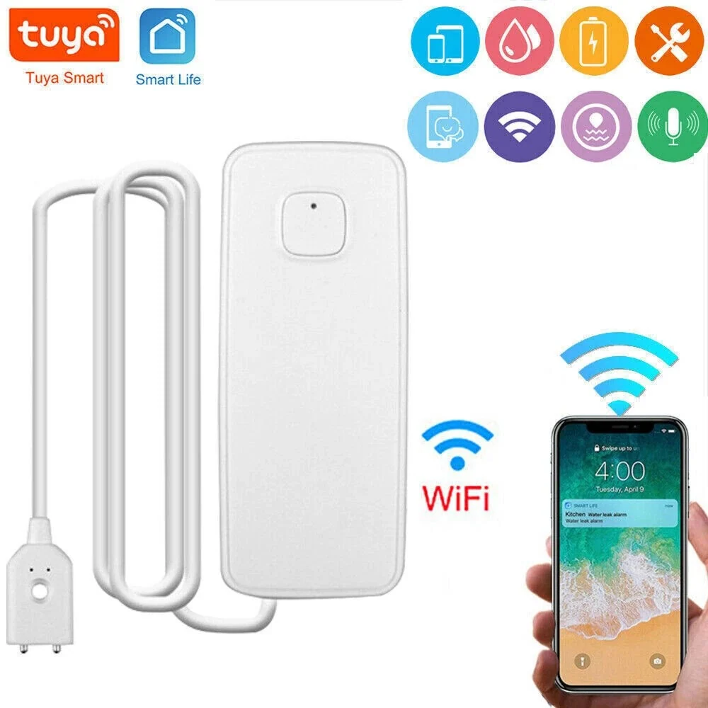 WIFI IP Vand lækage Overløbs advarsels sensor Alarm Oversvømmelses lækage detektor + TUYA APP 2 Sensors
