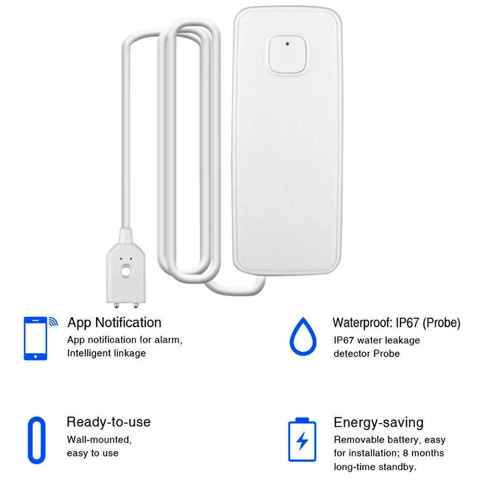 WIFI IP Vand lækage Overløbs advarsels sensor Alarm Oversvømmelses lækage detektor + TUYA APP 2 Sensors