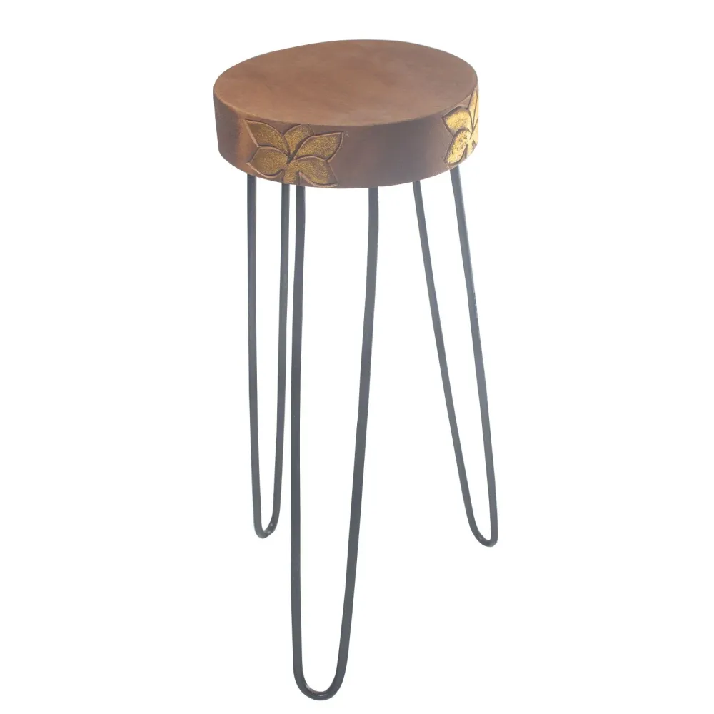 Albasia Wood Plant Stand - Natural & aurum detail