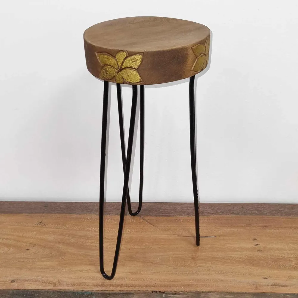 Albasia Wood Plant Stand - Natural & aurum detail
